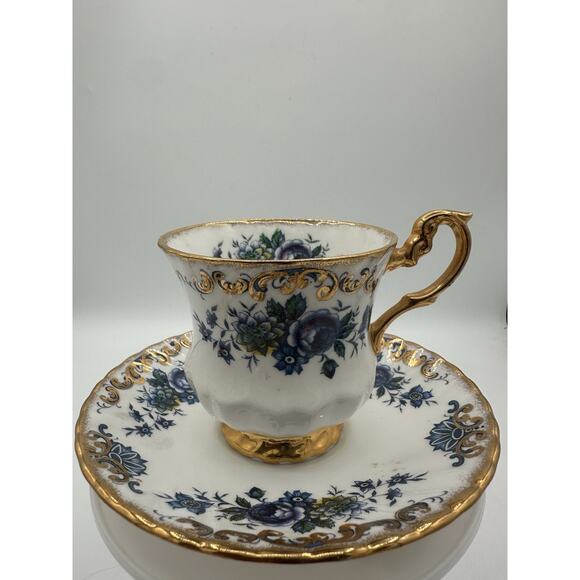 Royal Dover China Moonlight Rose Blue And Gold Cup and Saucer Gold England - Picture 1 of 8